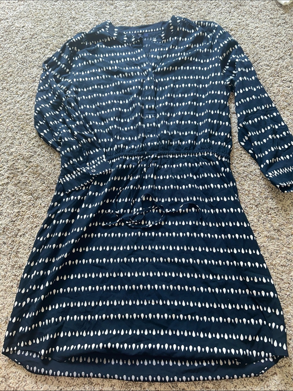 GAP Navy Blue & White Long Sleeve Shirt Dress